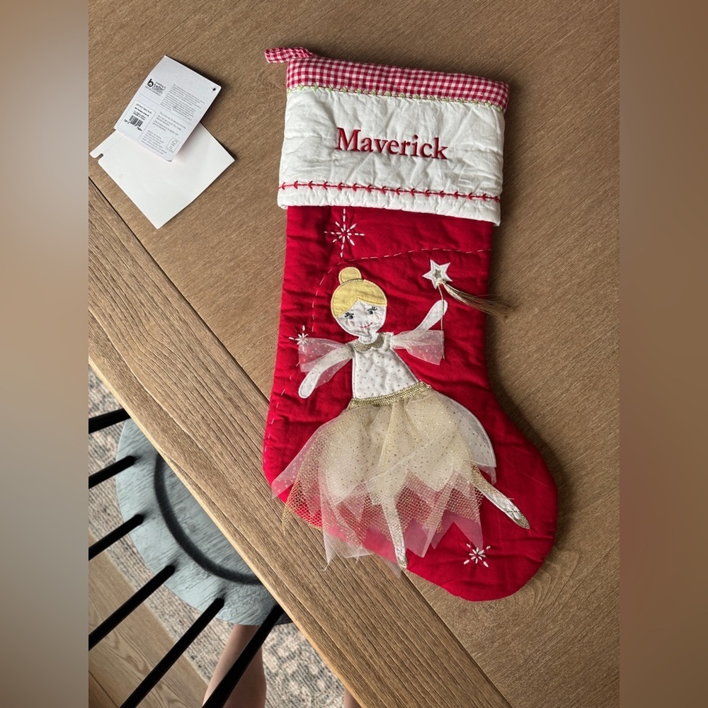 NWT Pottery Barn Kids Quilted Christmas Stocking Fairy girl